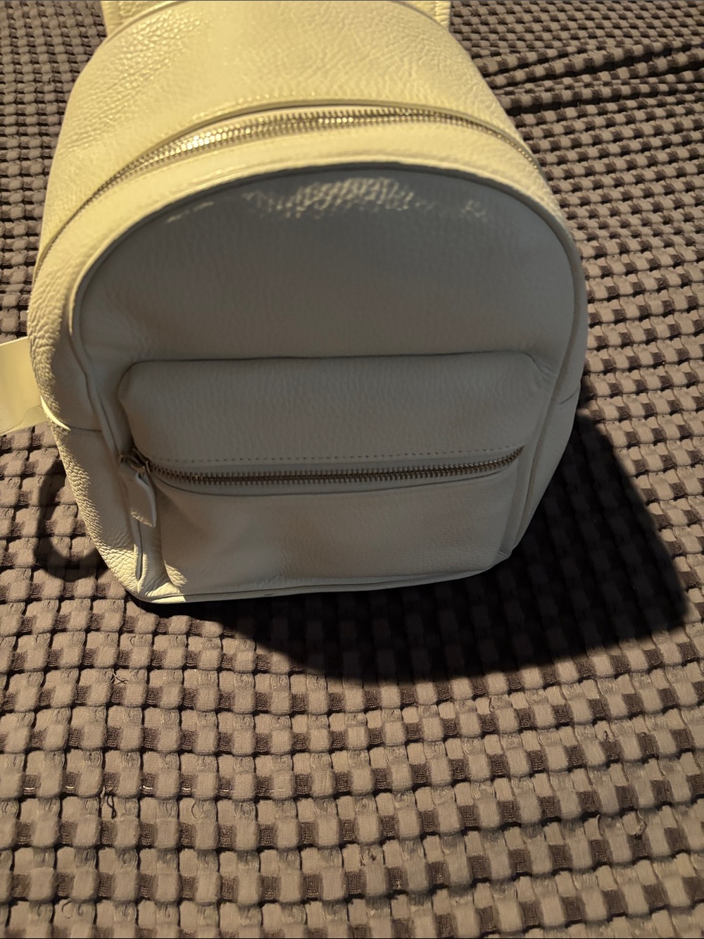 Brooks Brothers Cream Leather Mini Backpack with Front Zip Pocket
